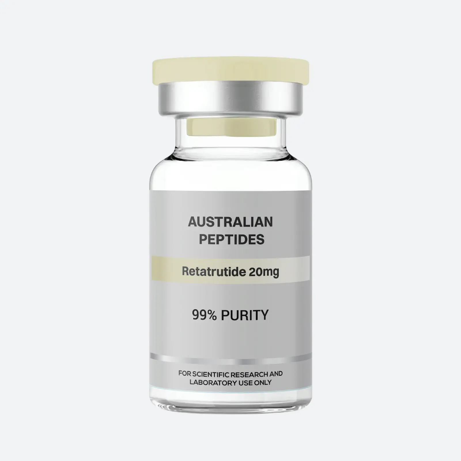 Retatrutide 20mg (R3TA) lyophilised research peptide vial from Peps Aussie, 99.782% purity