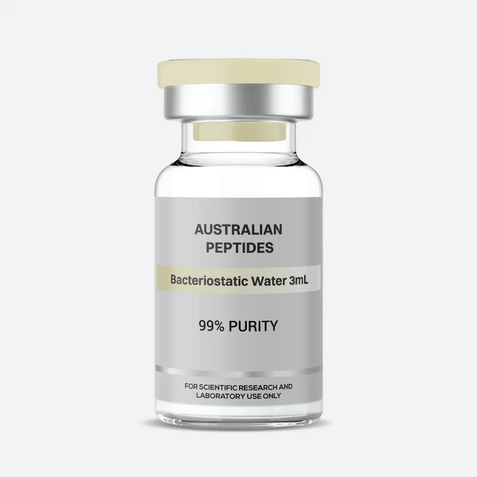 Bacteriostatic water 3mL vial from Peps Aussie, for reconstituting lyophilised research peptides