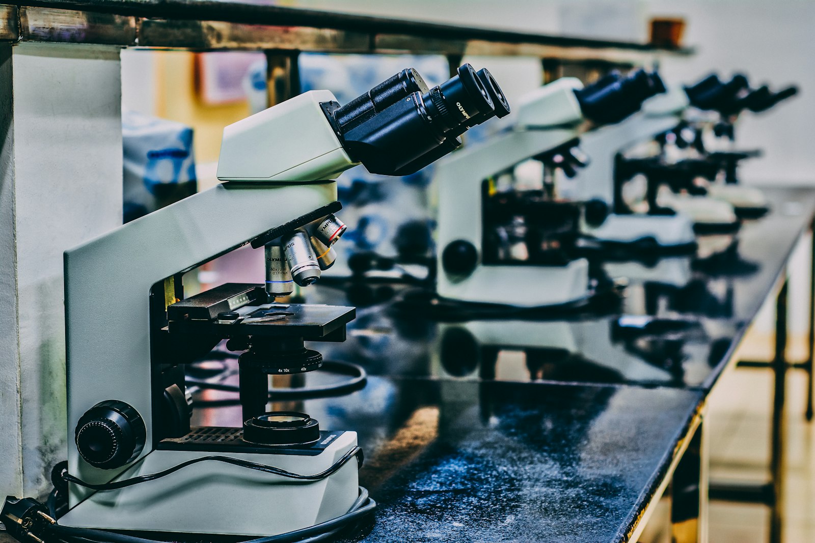 Microscope on a laboratory bench
